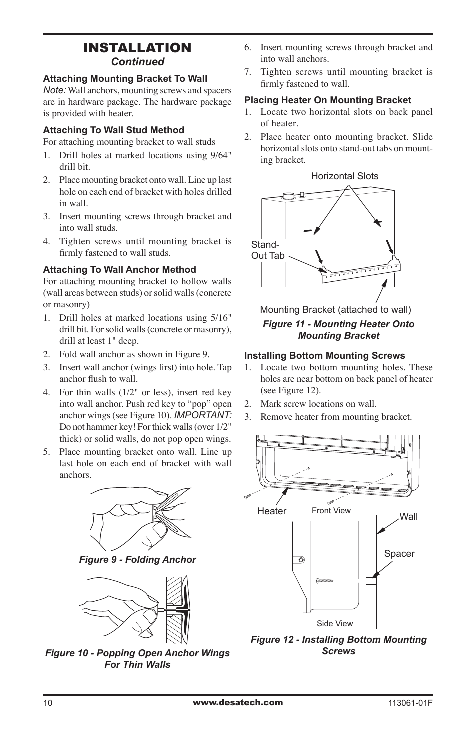 Installation | Desa VP30BTA User Manual | Page 10 / 24