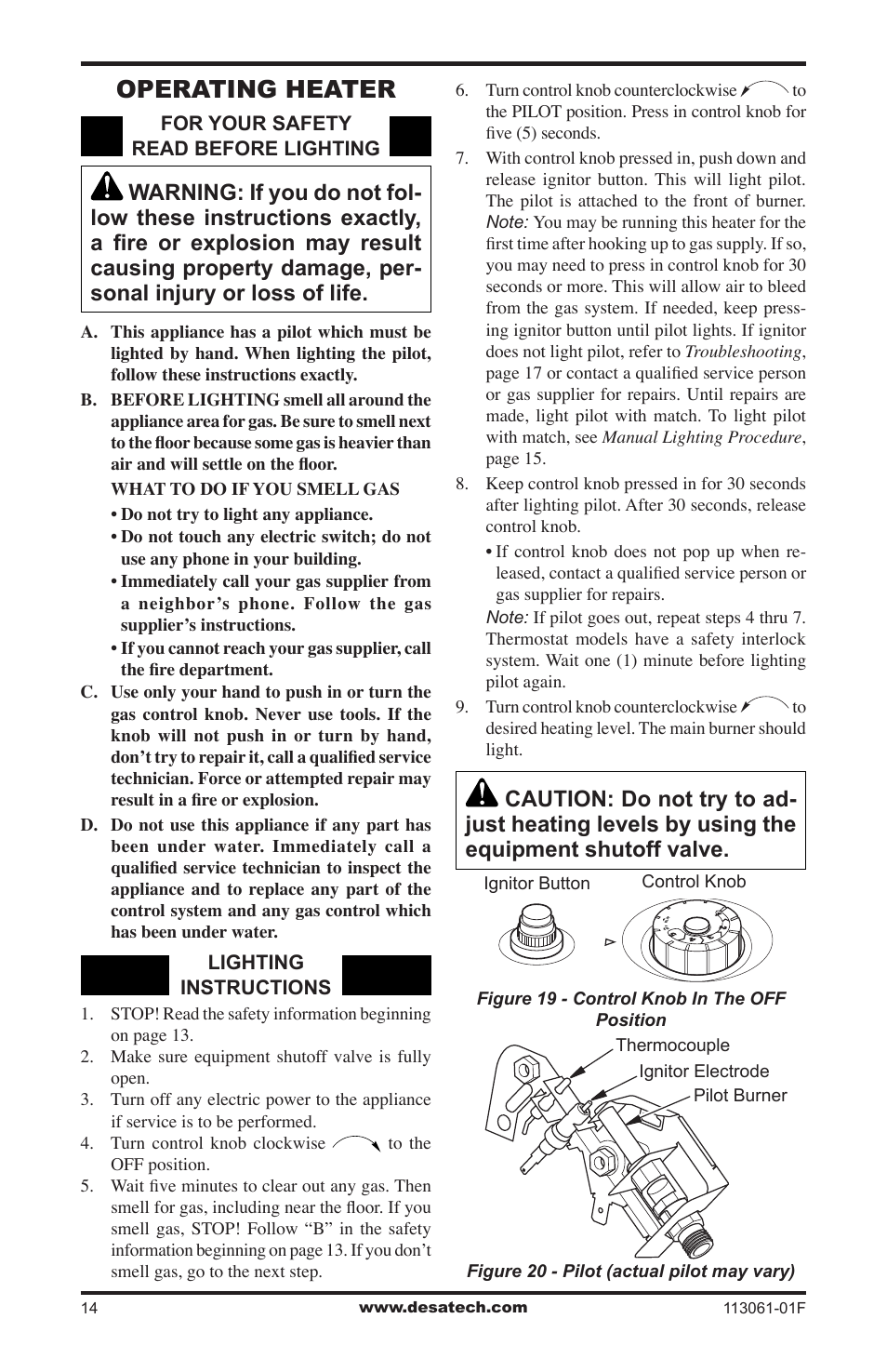 Operating heater | Desa VP30BTA User Manual | Page 14 / 24
