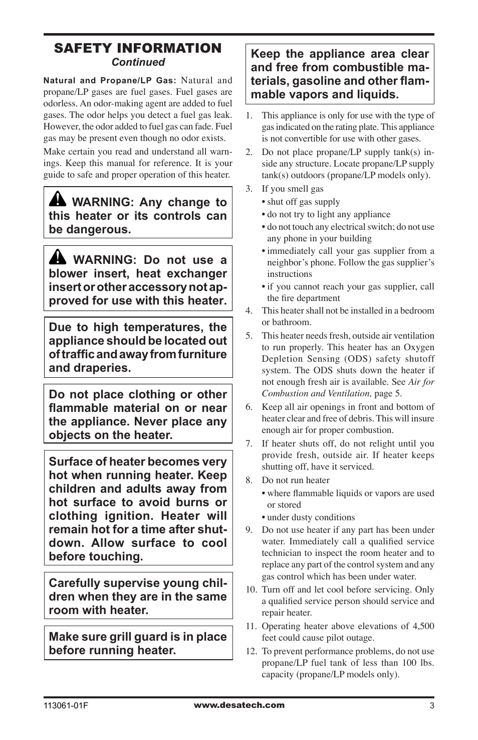 Safety information | Desa VP30BTA User Manual | Page 3 / 24