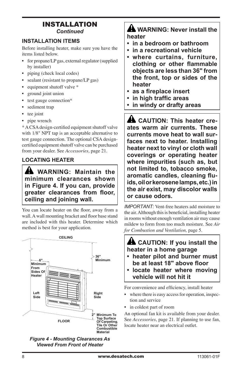 Installation | Desa VP30BTA User Manual | Page 8 / 24