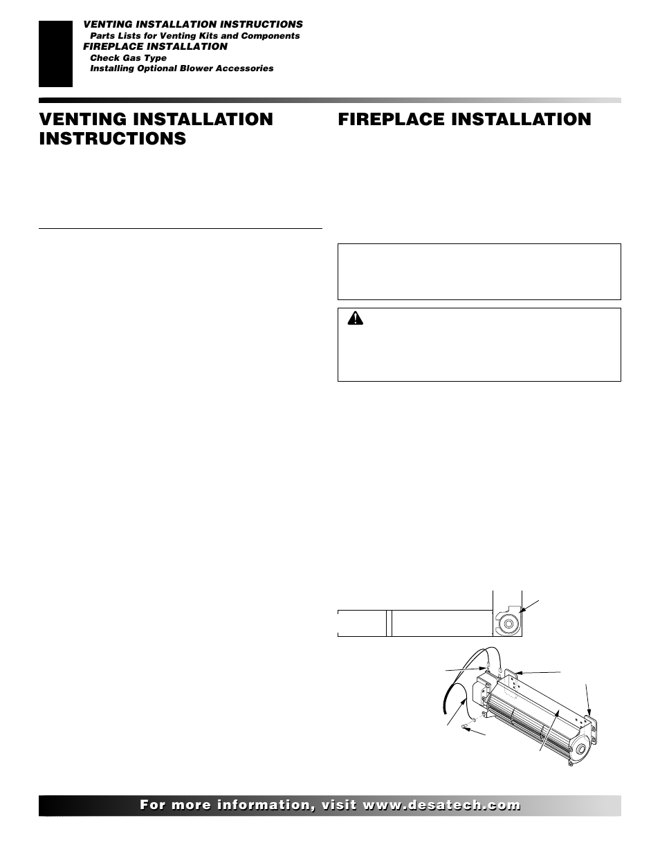 Fireplace installation, Venting installation instructions, Continued | Desa (V)K36N SERIES User Manual | Page 16 / 40