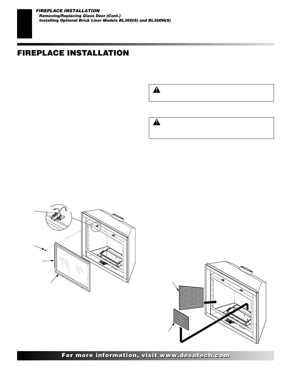 Fireplace installation, Continued | Desa (V)K36N SERIES User Manual | Page 22 / 40