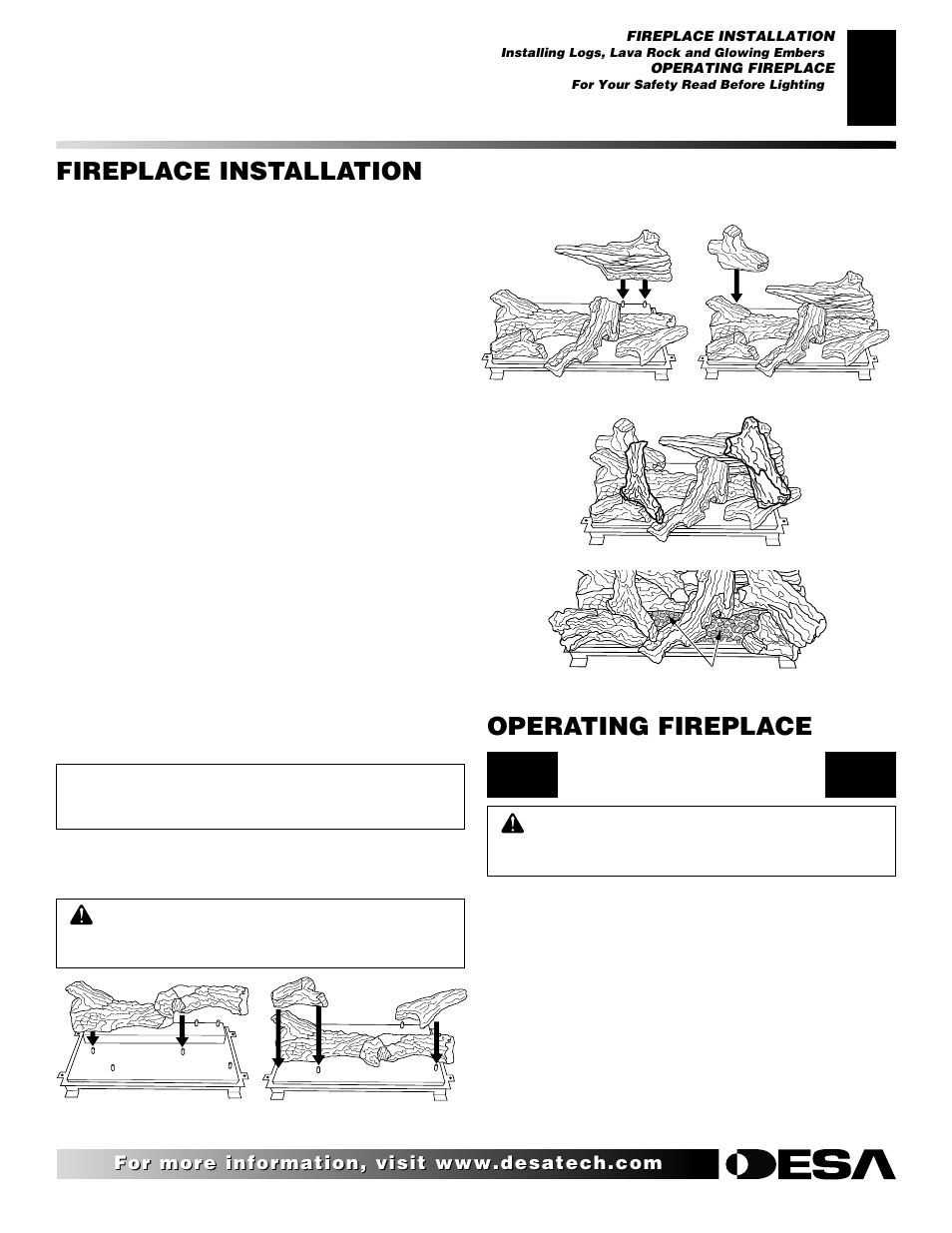 Fireplace installation, Operating fireplace | Desa (V)K36N SERIES User Manual | Page 23 / 40