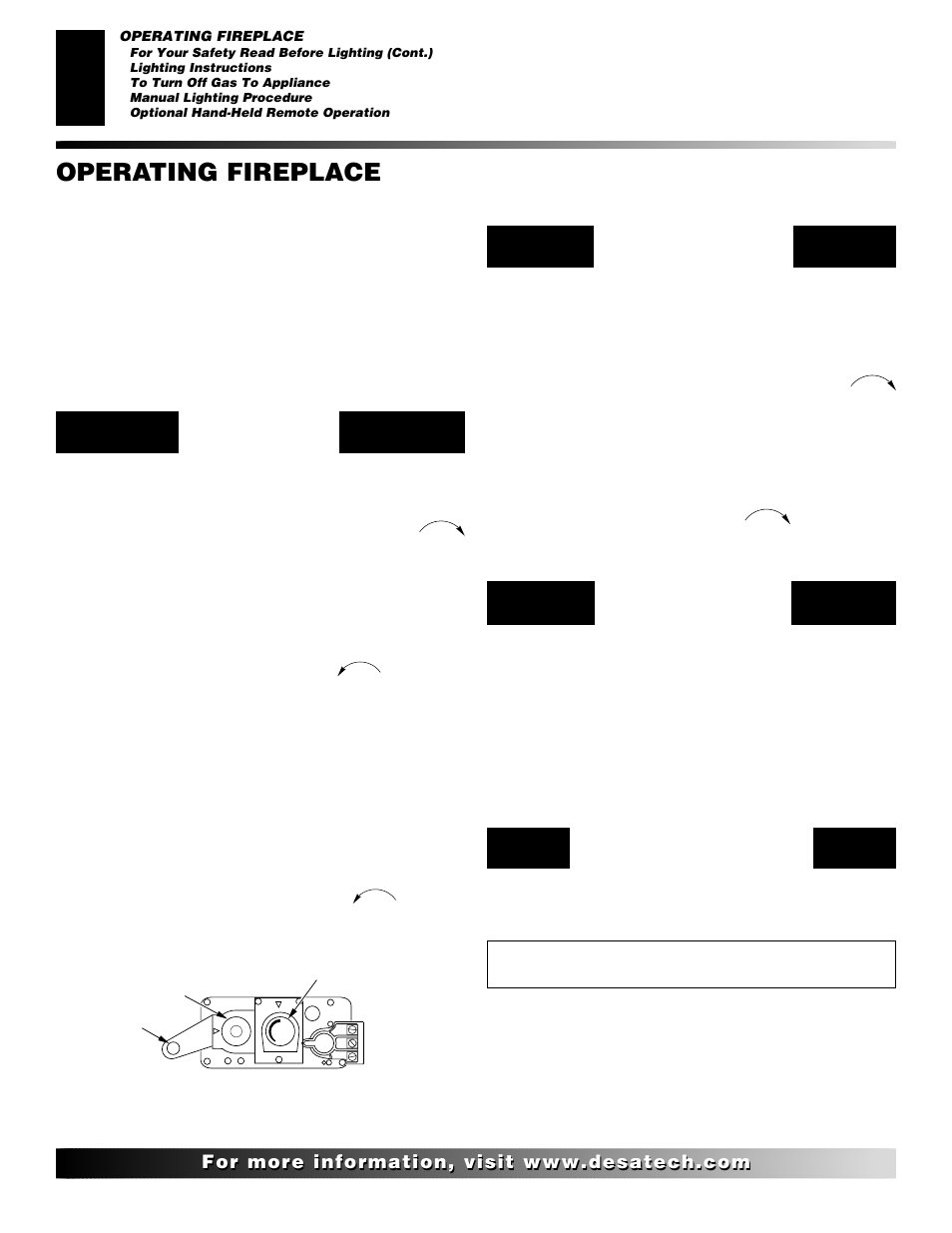 Operating fireplace, Continued, Lighting instructions | Manual lighting procedure, Optional hand-held remote operation | Desa (V)K36N SERIES User Manual | Page 24 / 40