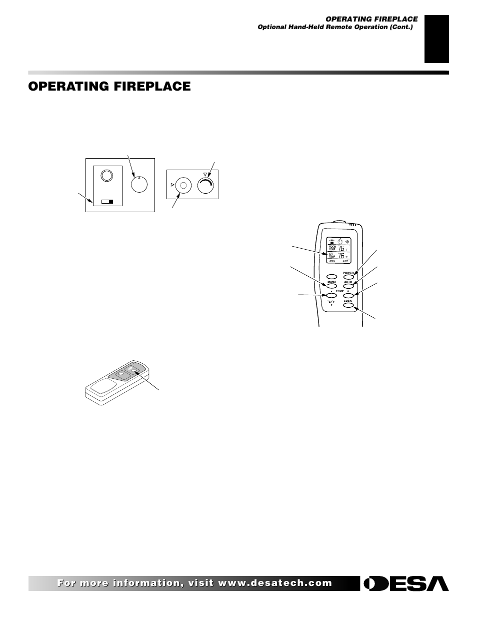 Operating fireplace, Continued, On/off series model ghrcb | Thermostat series model ghrctb, Manual mode, Auto (thermostatic) mode, Safety features | Desa (V)K36N SERIES User Manual | Page 25 / 40