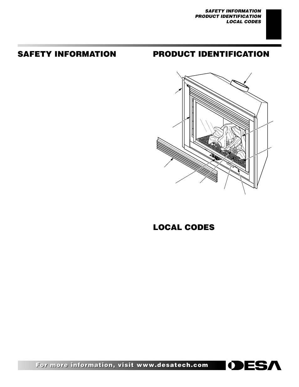 Safety information, Product identification, Local codes | Continued | Desa (V)K36N SERIES User Manual | Page 3 / 40