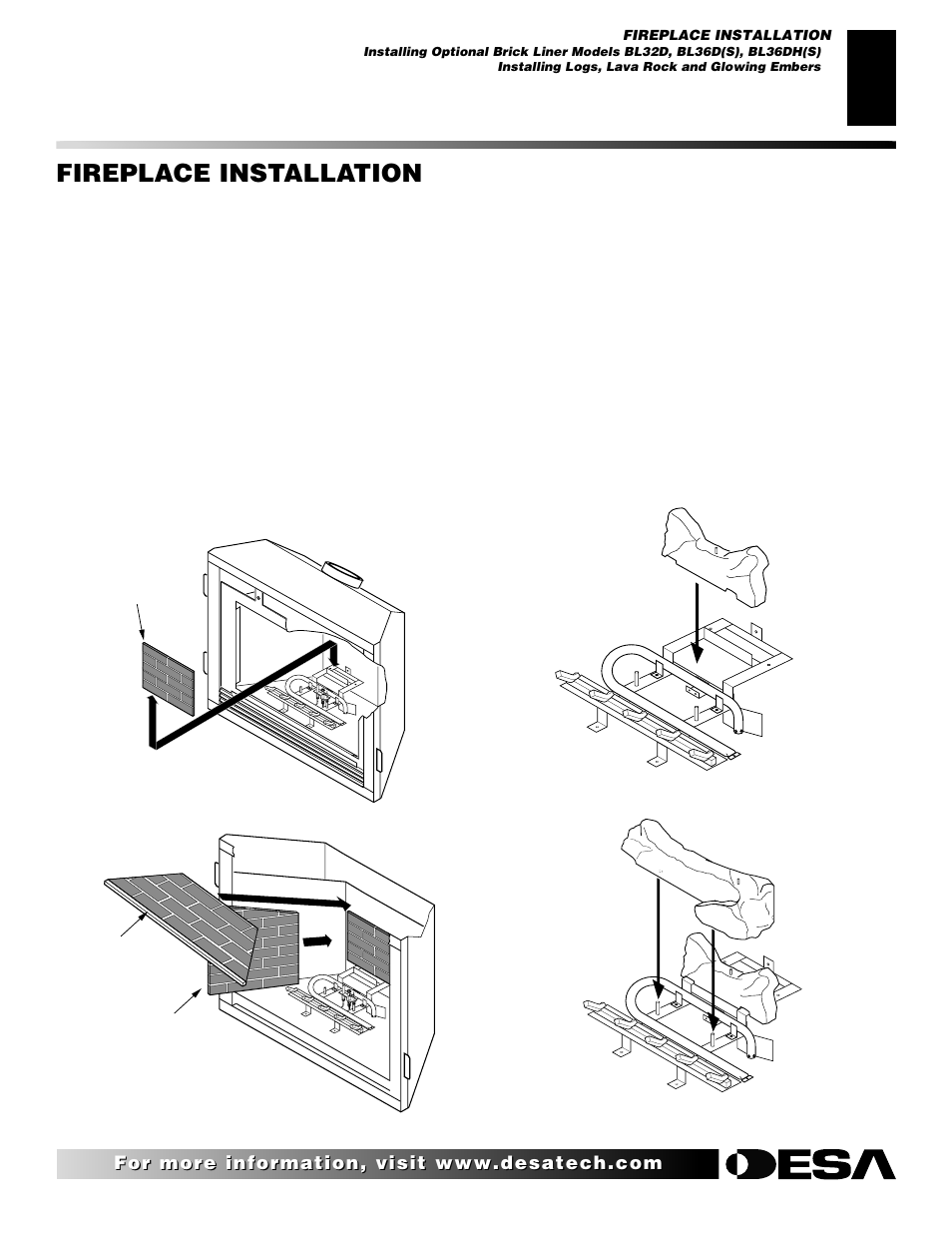 Fireplace installation | Desa CTDV36NR User Manual | Page 23 / 38