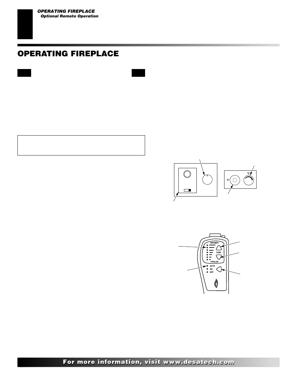 Operating fireplace, Continued, Optional remote operation | Ghrc series operation, Ghrct(a) series operation | Desa CTDV36NR User Manual | Page 26 / 38