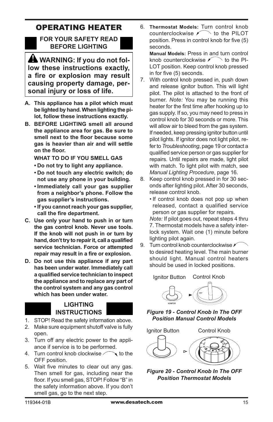 Operating heater | Desa WMP20A User Manual | Page 15 / 28
