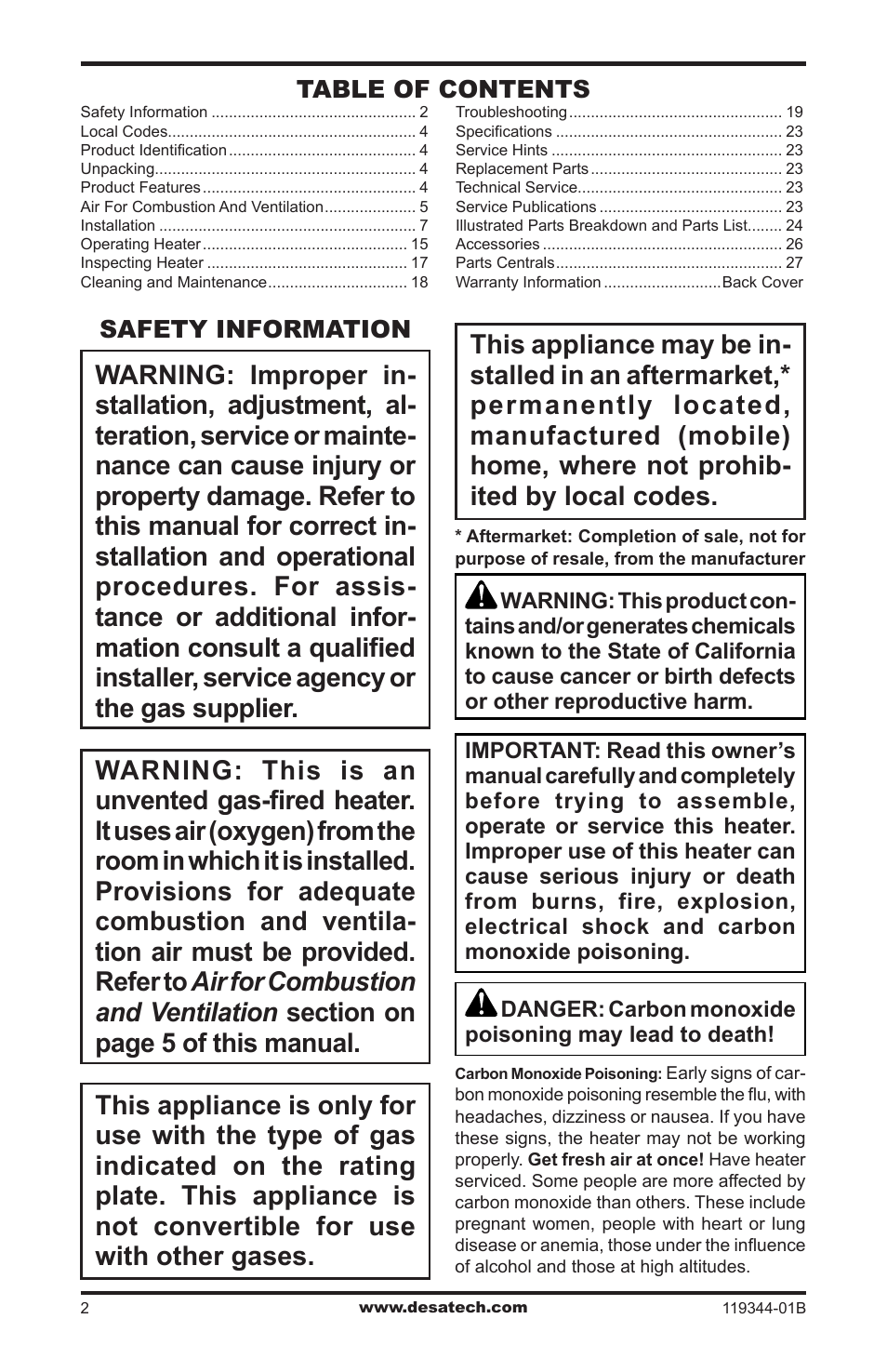 Safety information | Desa WMP20A User Manual | Page 2 / 28