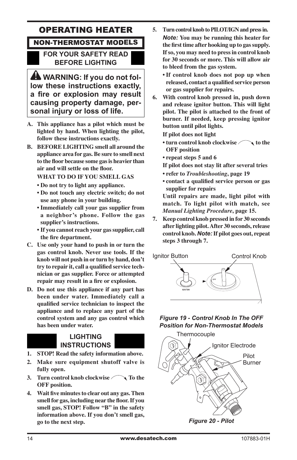 Operating heater | Desa CRN30 User Manual | Page 14 / 32