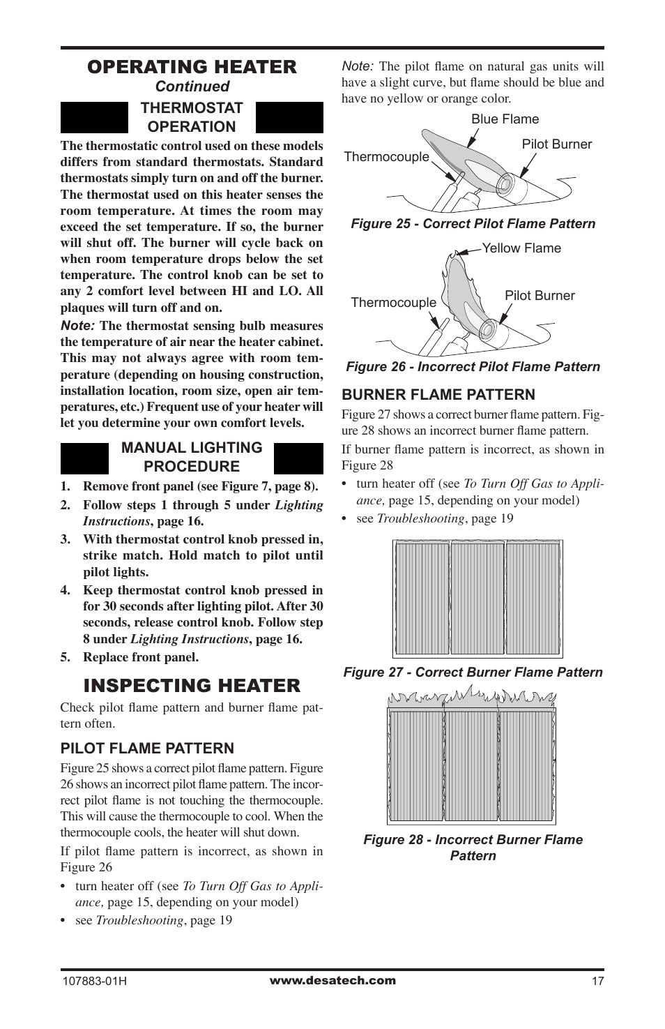 Inspecting heater, Operating heater | Desa CRN30 User Manual | Page 17 / 32