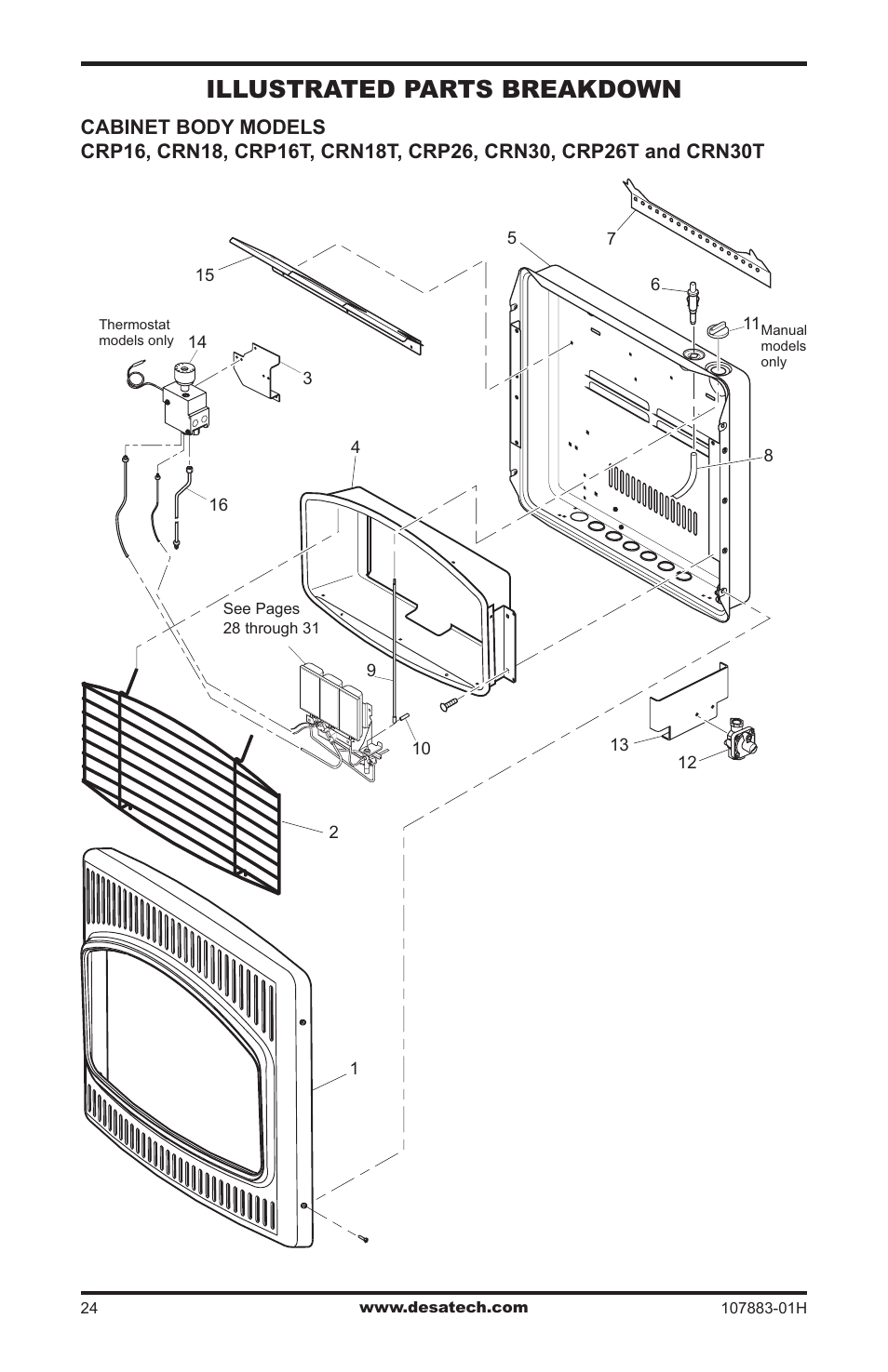 Illustrated parts breakdown and parts list, Illustrated parts breakdown | Desa CRN30 User Manual | Page 24 / 32