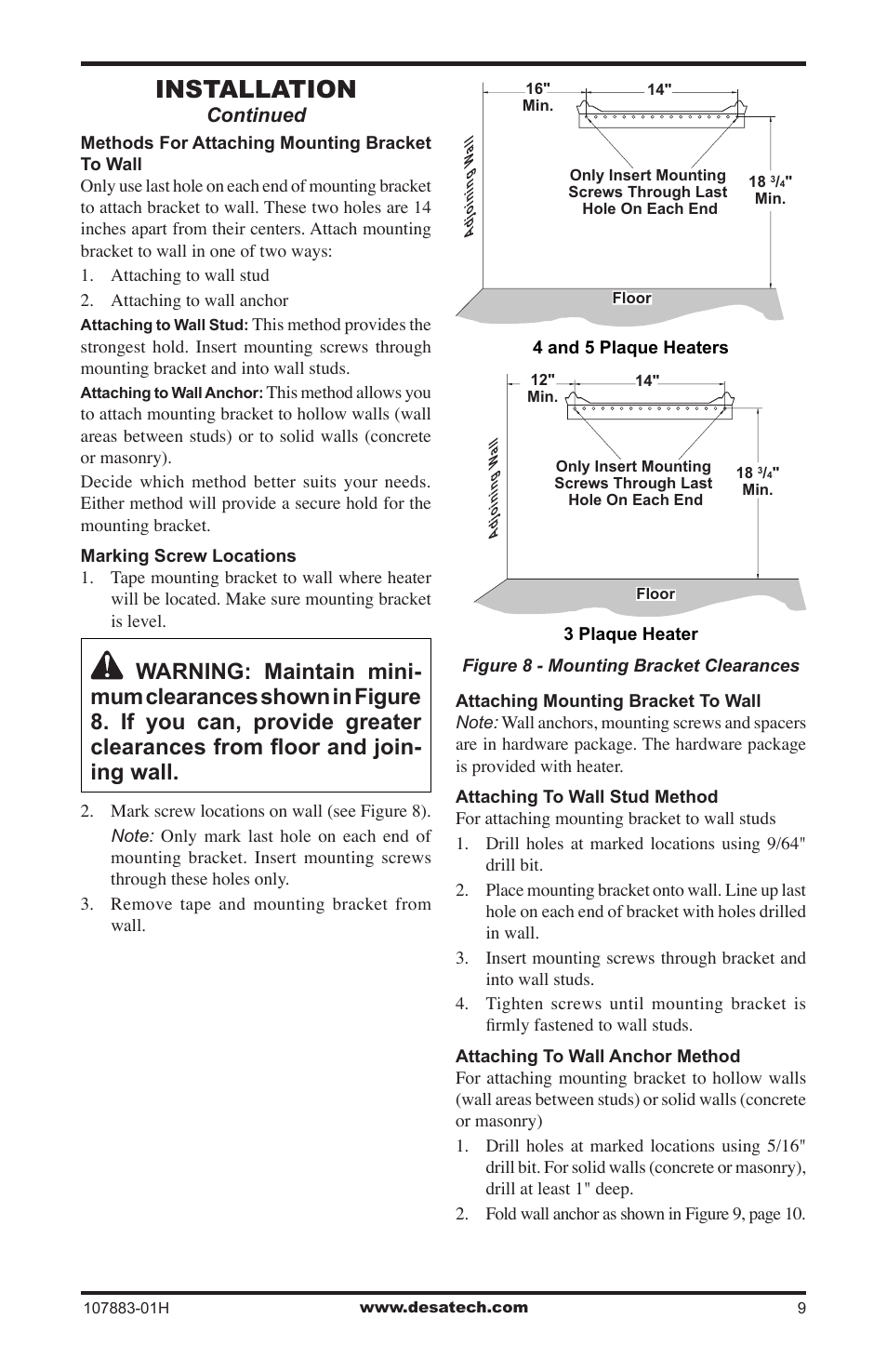 Installation, Continued | Desa CRN30 User Manual | Page 9 / 32