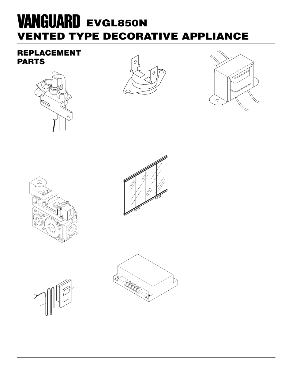 Vented type decorative appliance evgl850n, Replacement parts | Desa EVGL850N User Manual | Page 18 / 20
