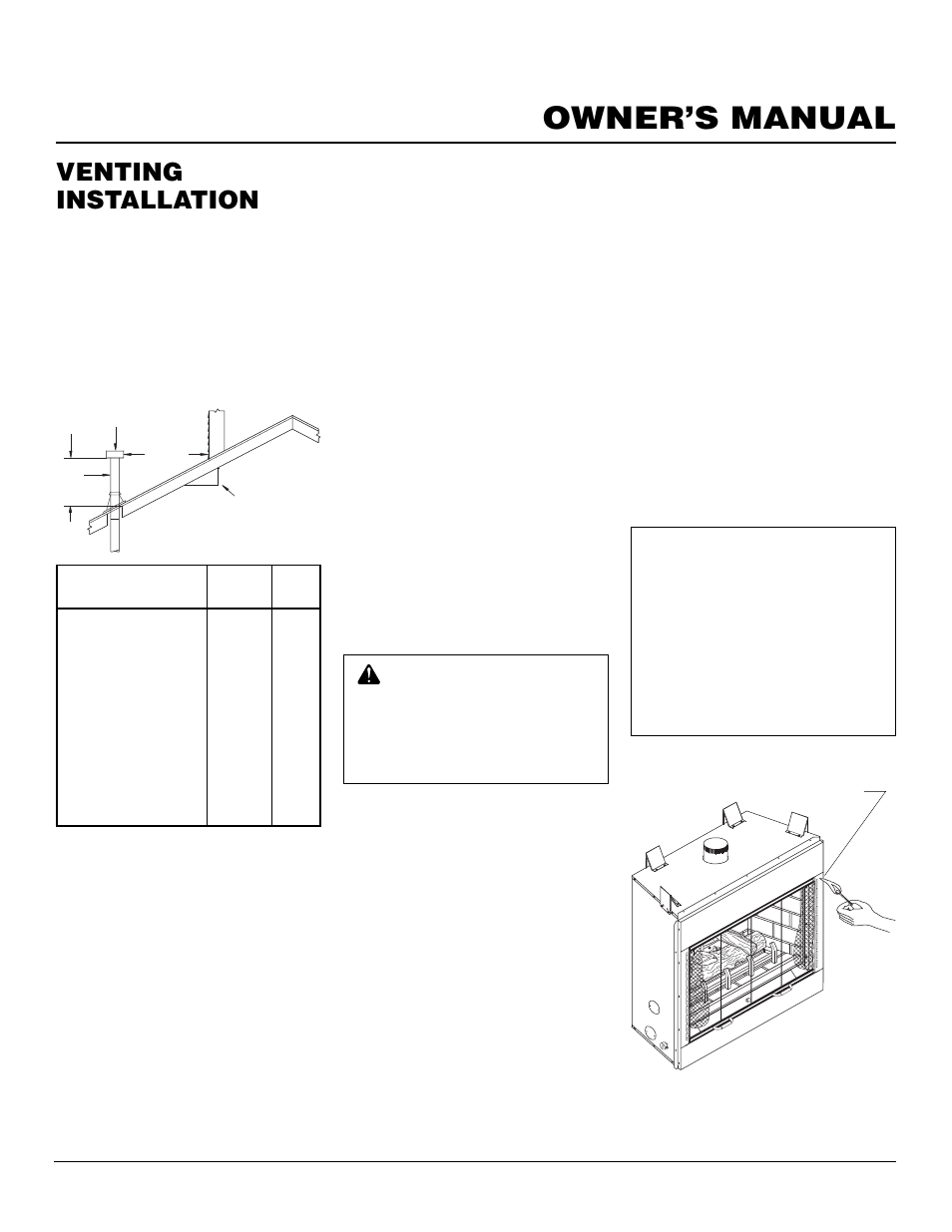 Owner’s manual, Venting installation, Continued | Desa EVGL850N User Manual | Page 7 / 20