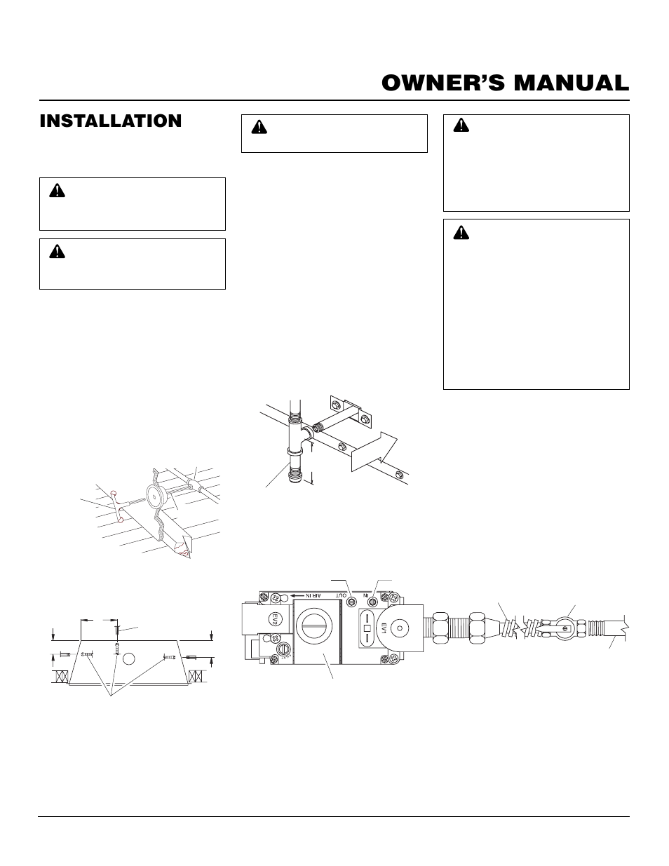 Owner’s manual, Installation, Continued | Gas line hook-up | Desa EVGL850N User Manual | Page 9 / 20