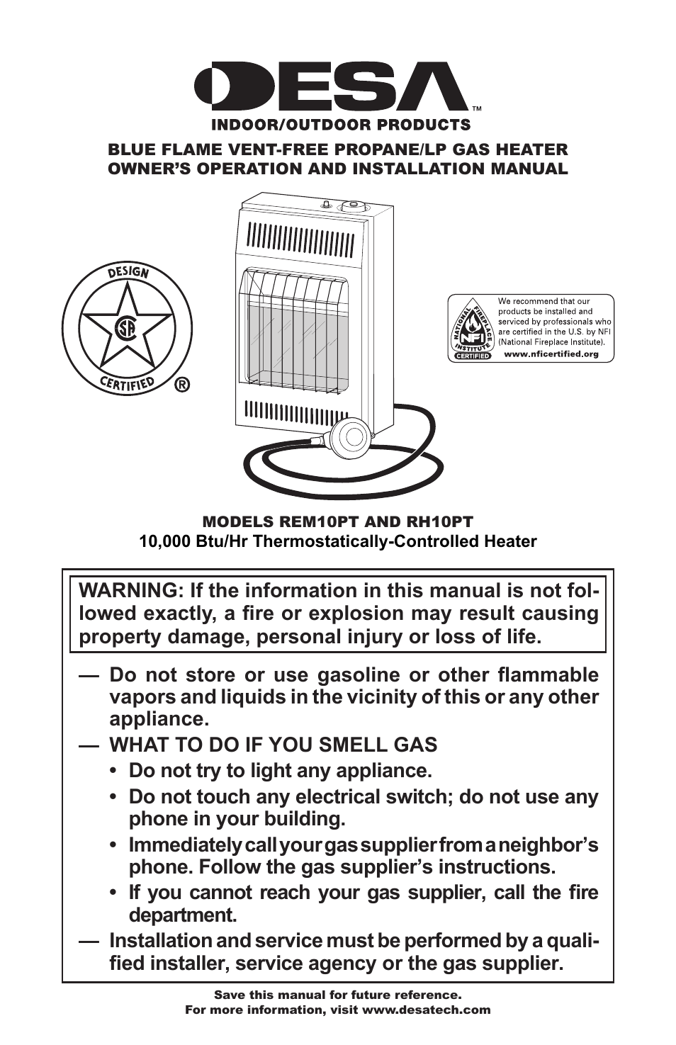 Desa RH10PT User Manual | 20 pages