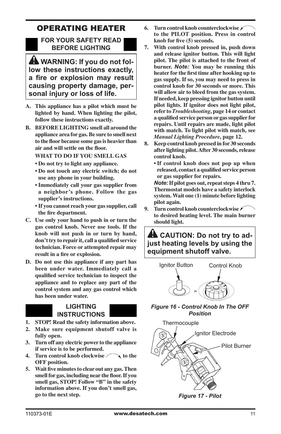 Operating heater | Desa RH10PT User Manual | Page 11 / 20