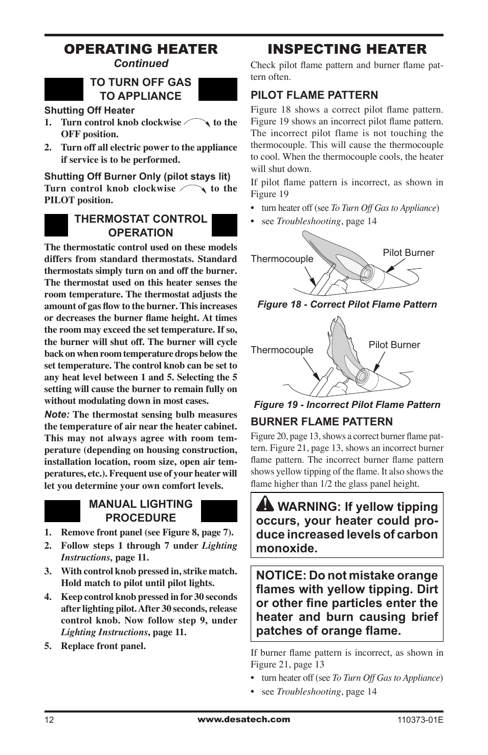 Inspecting heater, Operating heater | Desa RH10PT User Manual | Page 12 / 20