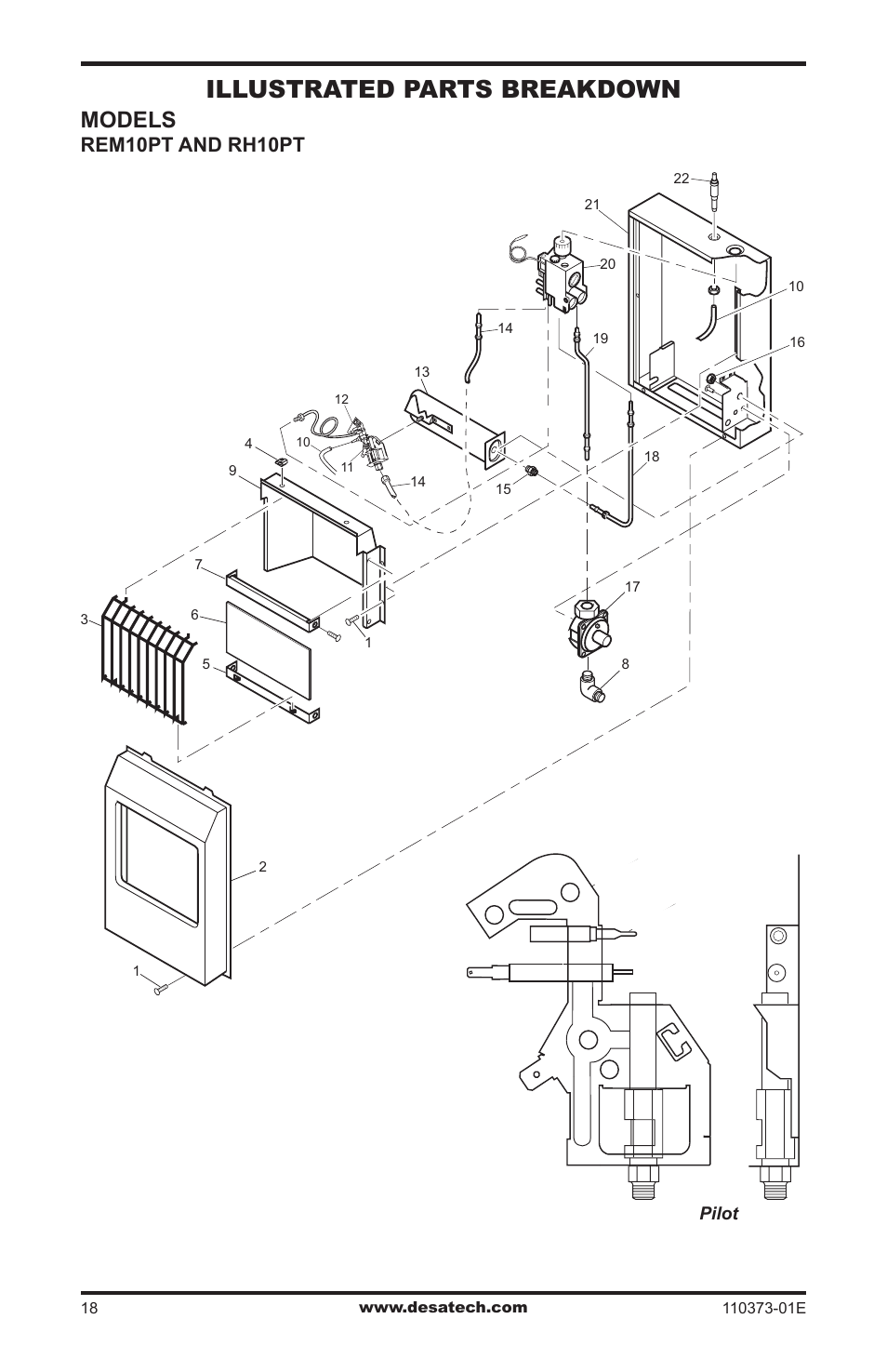 Illustrated parts breakdown and parts list, Illustrated parts breakdown, Models | Rem10pt and rh10pt | Desa RH10PT User Manual | Page 18 / 20