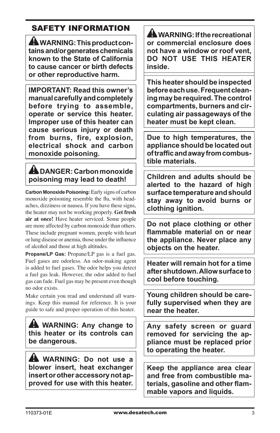 Safety information | Desa RH10PT User Manual | Page 3 / 20