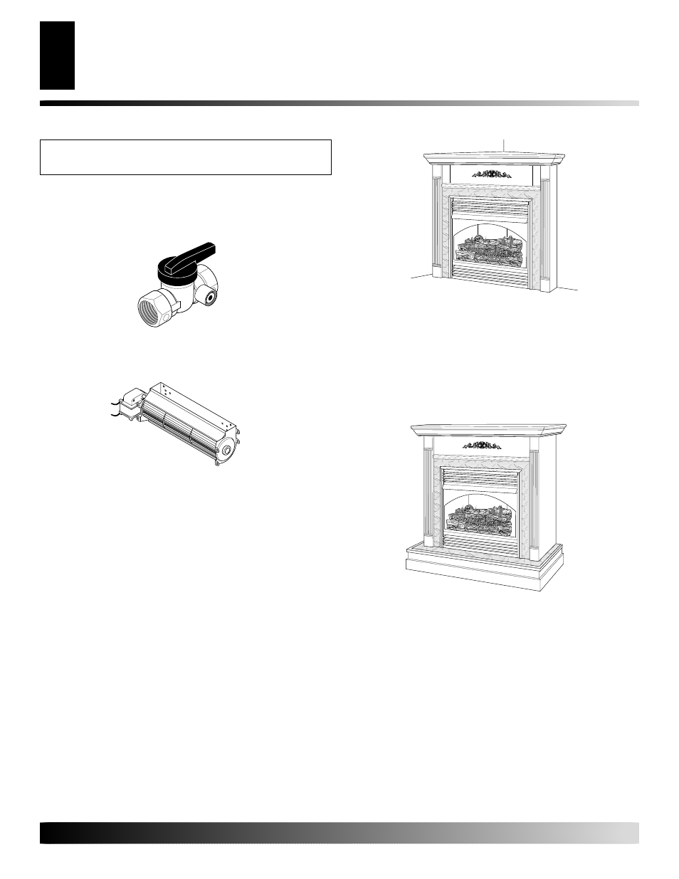 Accessories, Equipment shutoff valve - ga5010, Duplex outlet kit - ga3555 (not shown) | Corner mantel, Cabinet mantel | Desa EFS33PR User Manual | Page 28 / 34