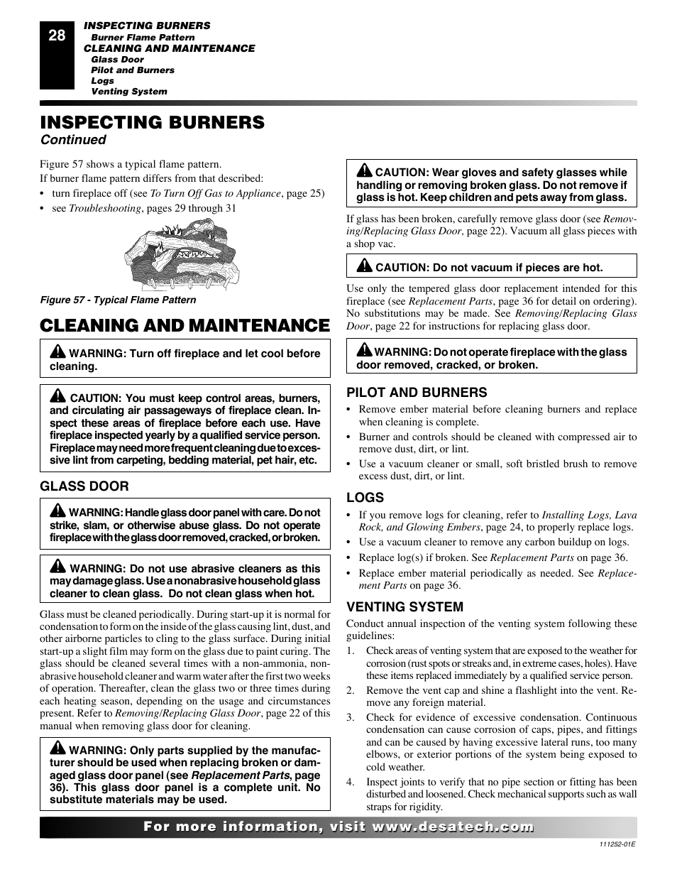 Cleaning and maintenance, Inspecting burners | Desa CHDV36NR-C User Manual | Page 28 / 40