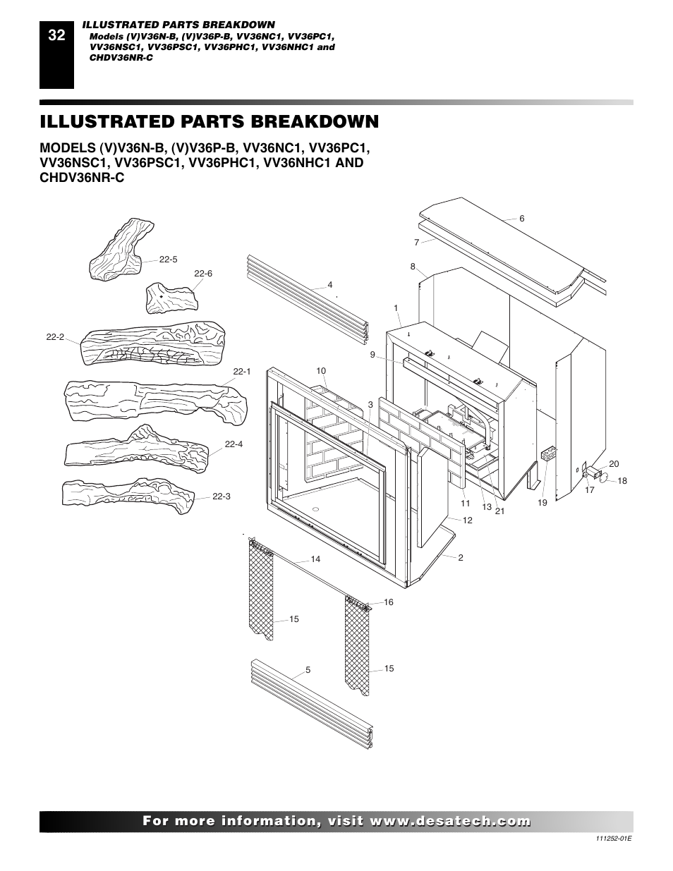 Illustrated parts breakdown and parts list, Illustrated parts breakdown | Desa CHDV36NR-C User Manual | Page 32 / 40