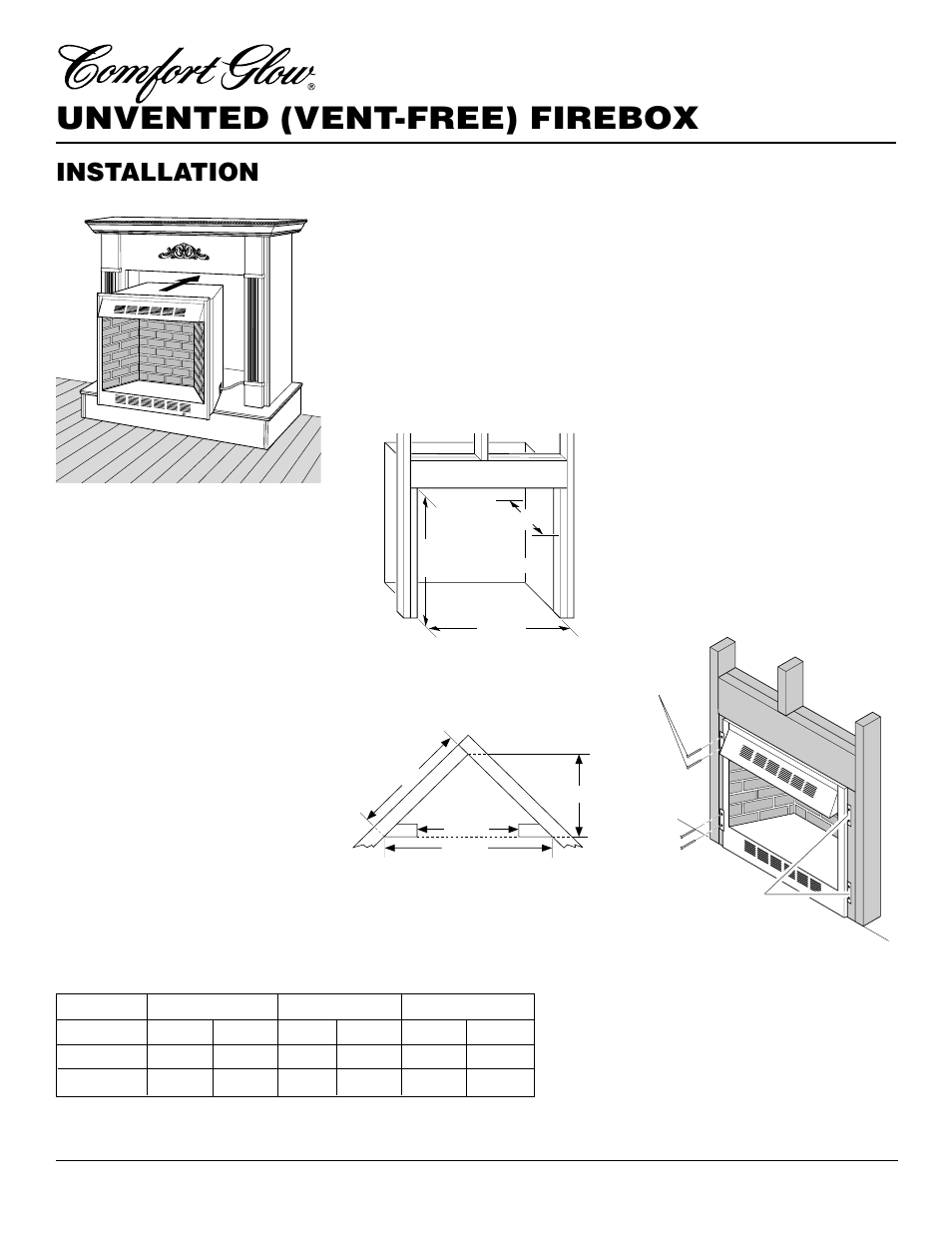 Unvented (vent-free) firebox, Installation, Continued | Built-in firebox installation | Desa CGFB32C User Manual | Page 10 / 14