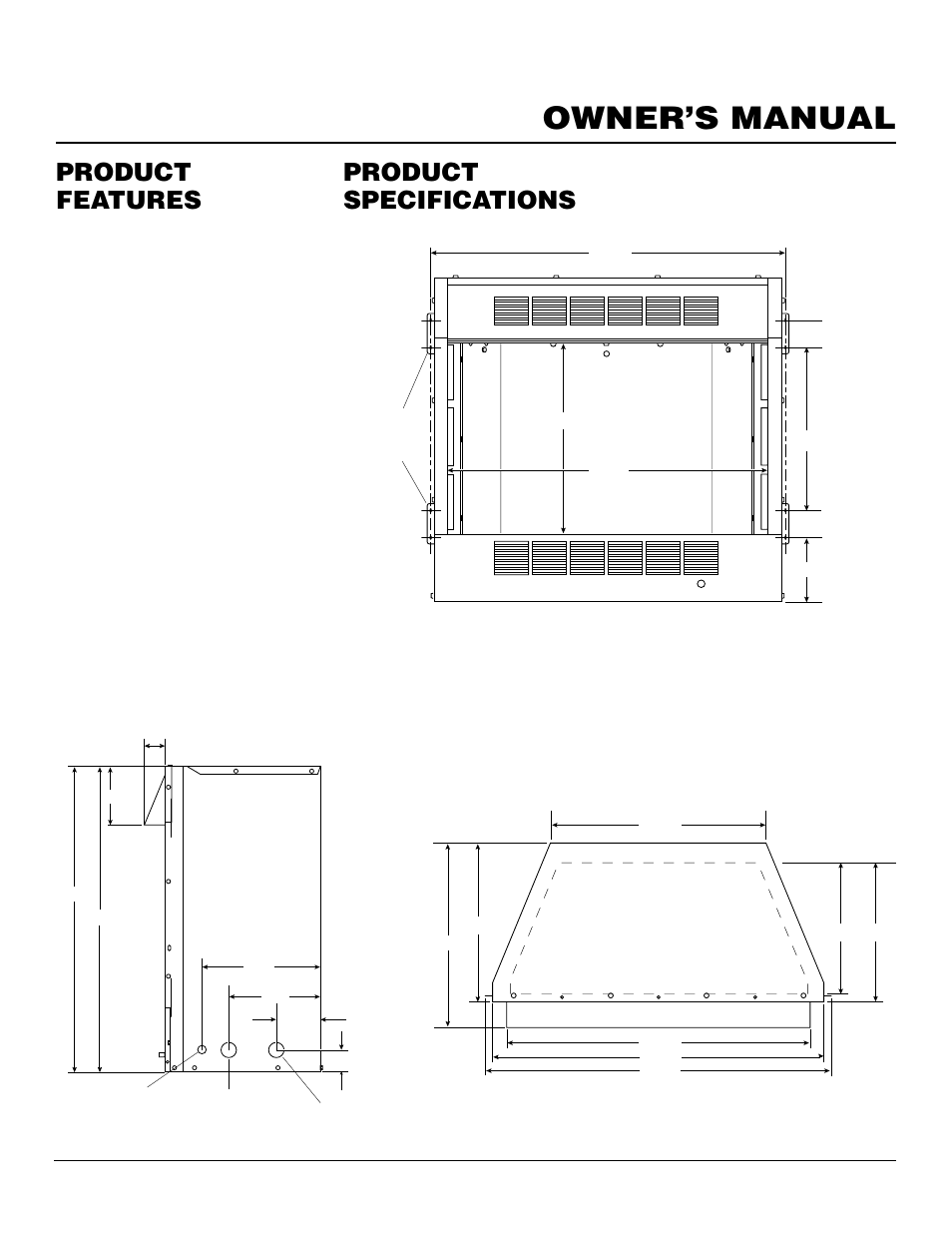 Owner’s manual, Product features, Product specifications | Operation, Blower accessory, Built-in nailing flanges, Is depth of flat floor including brick liner | Desa CGFB32C User Manual | Page 3 / 14