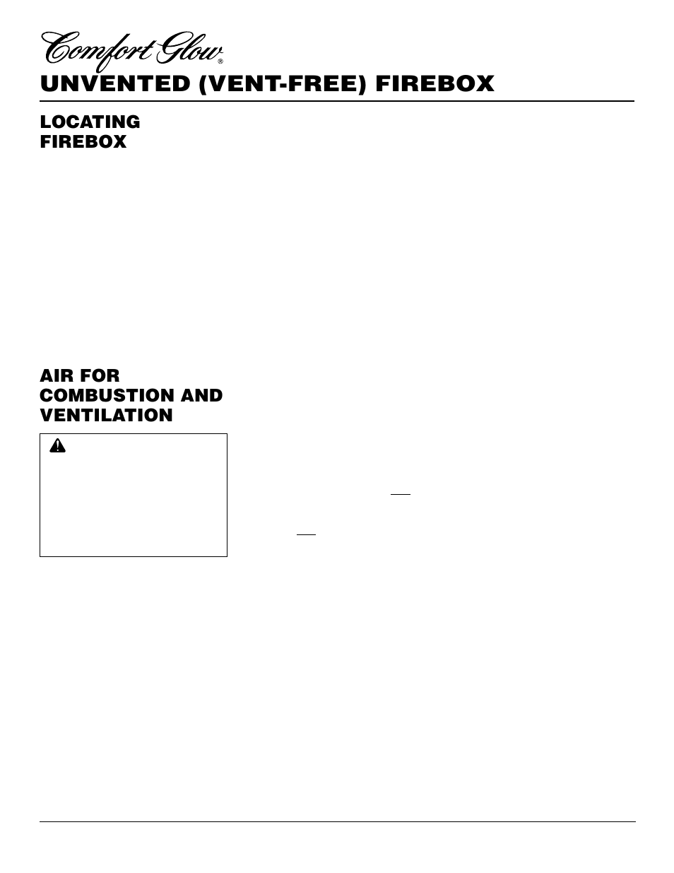 Unvented (vent-free) firebox, Locating firebox, Air for combustion and ventilation | Desa CGFB32C User Manual | Page 4 / 14