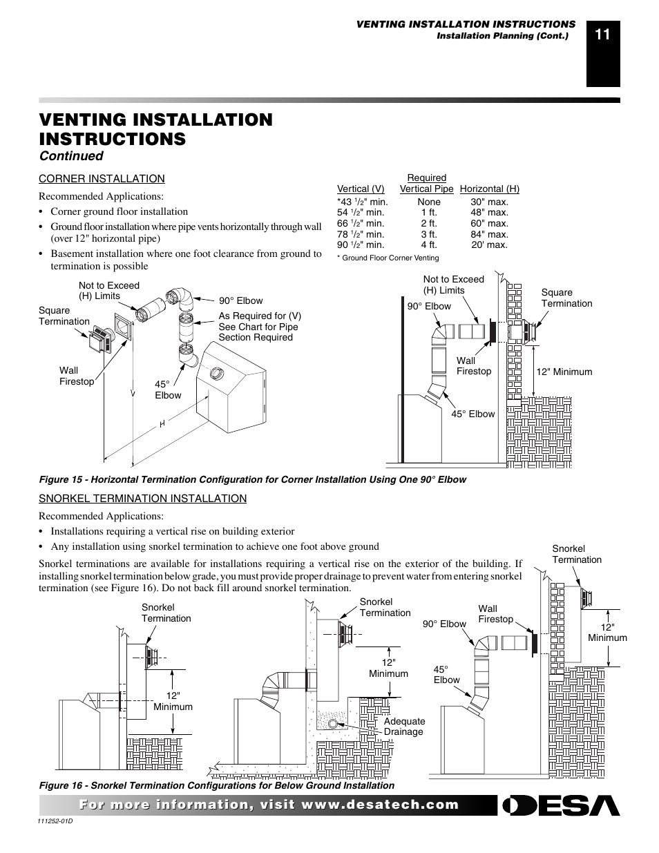 Venting installation instructions, Continued | Desa V36P-A User Manual | Page 11 / 40