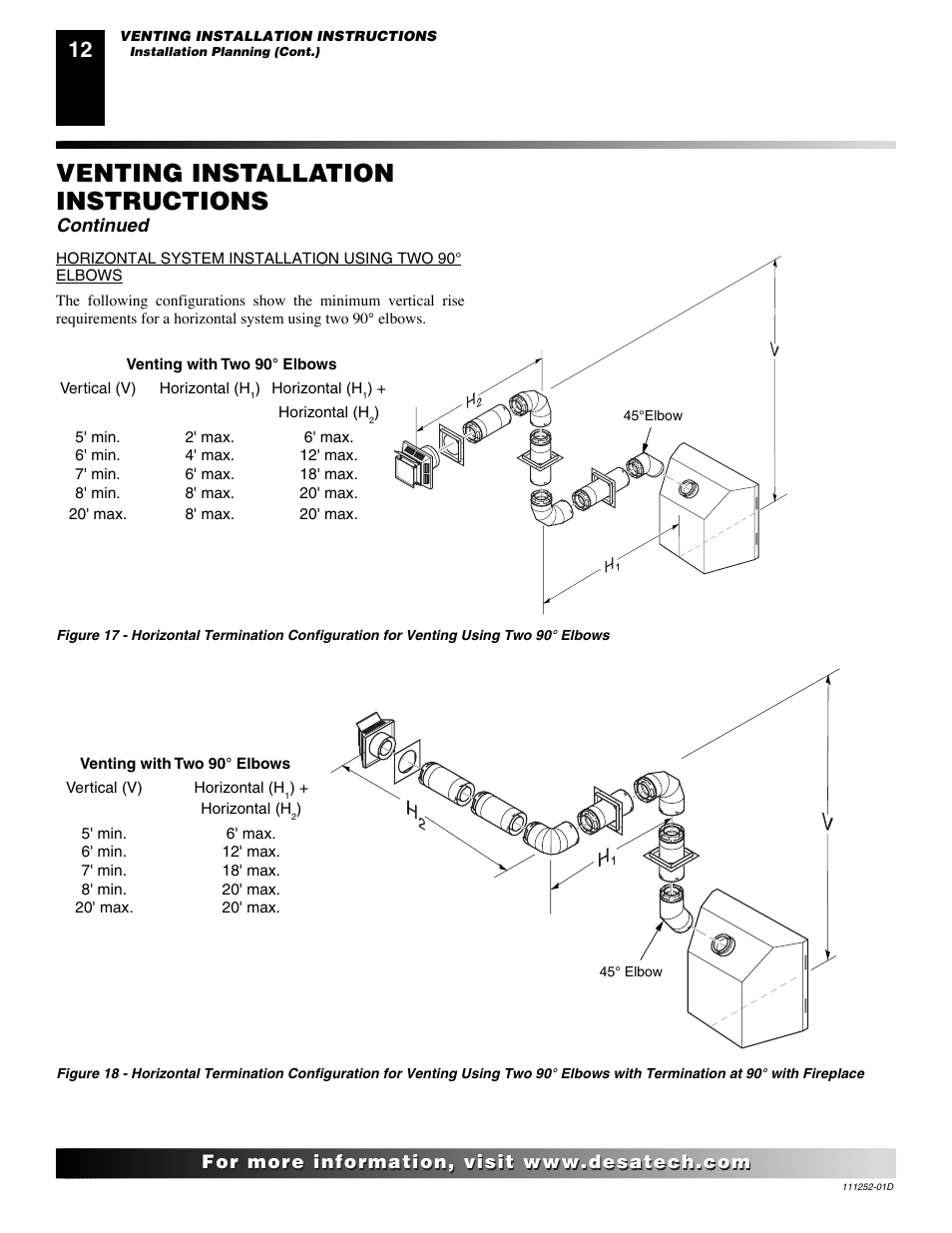 Venting installation instructions, Continued | Desa V36P-A User Manual | Page 12 / 40