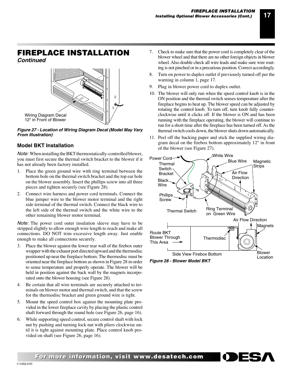 Fireplace installation, Continued | Desa V36P-A User Manual | Page 17 / 40