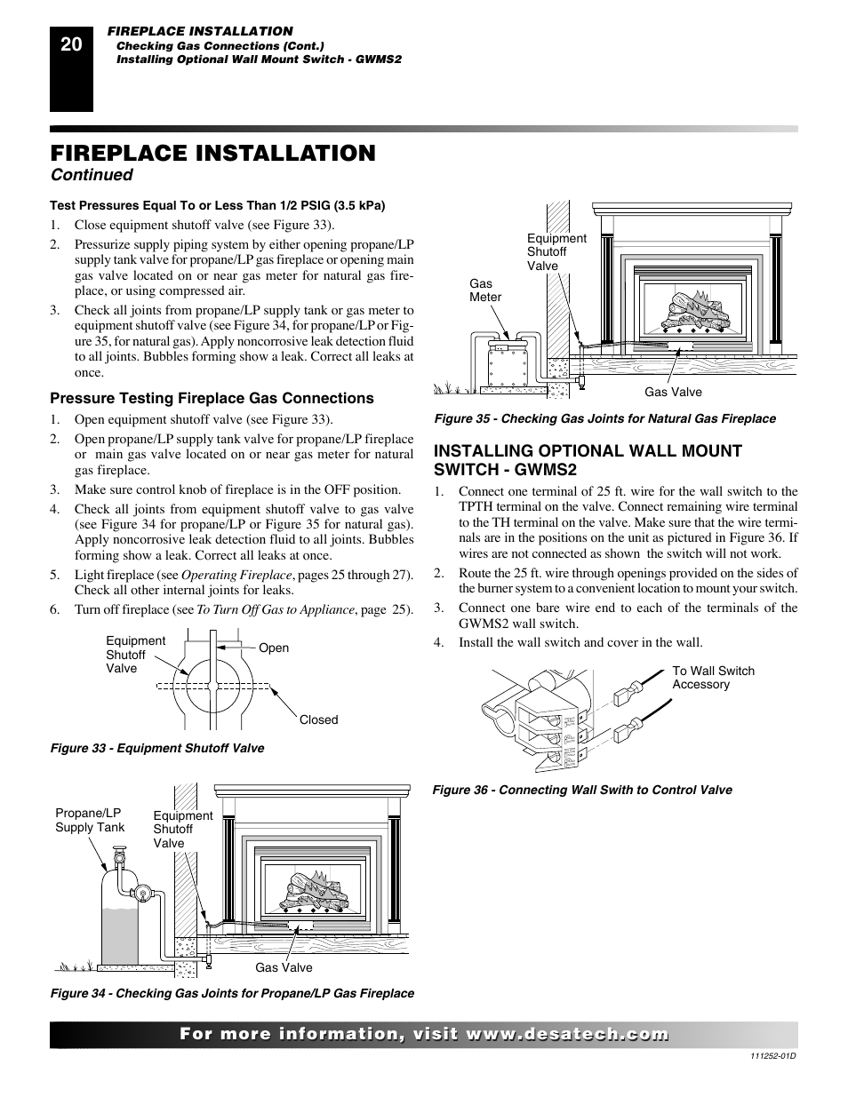 Fireplace installation, Continued | Desa V36P-A User Manual | Page 20 / 40