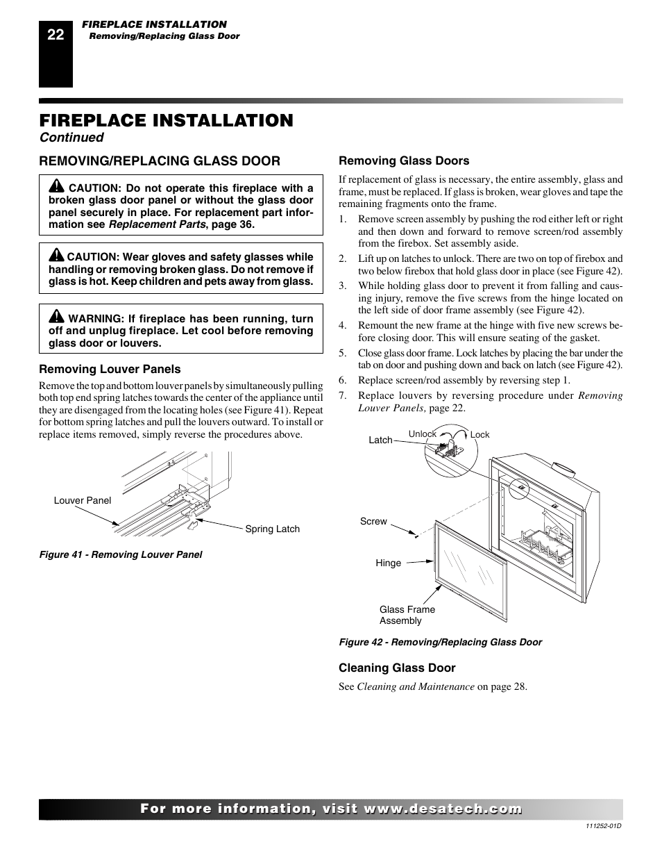 Fireplace installation, Continued | Desa V36P-A User Manual | Page 22 / 40