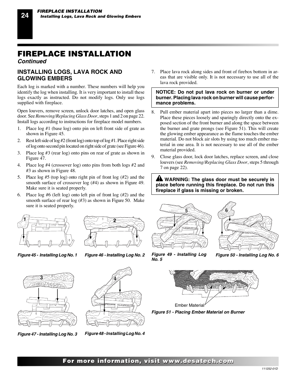 Fireplace installation, Continued | Desa V36P-A User Manual | Page 24 / 40