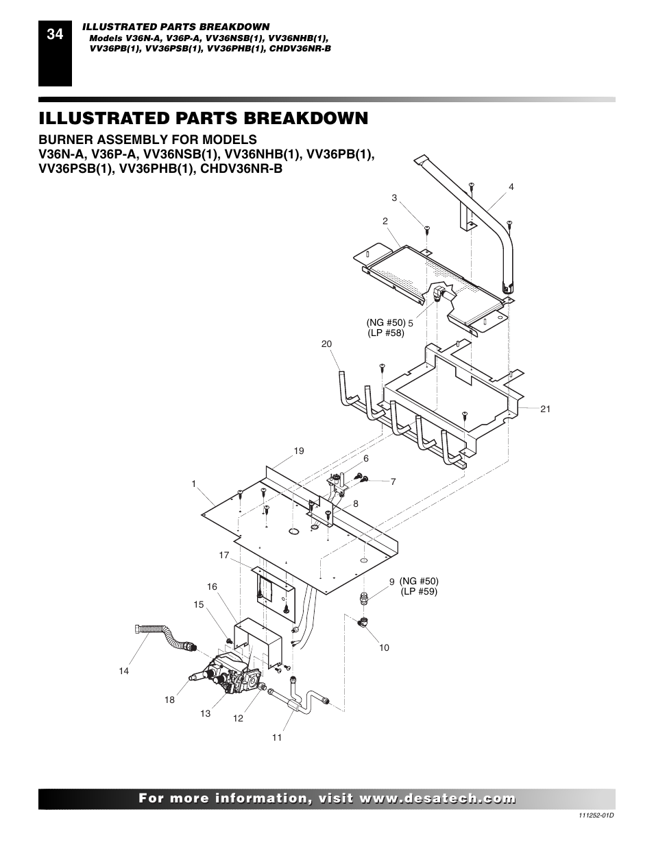 Illustrated parts breakdown | Desa V36P-A User Manual | Page 34 / 40