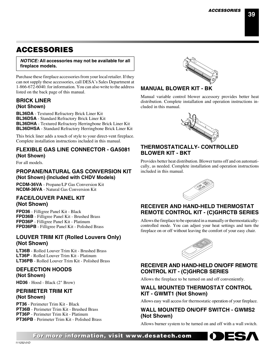 Accessories | Desa V36P-A User Manual | Page 39 / 40