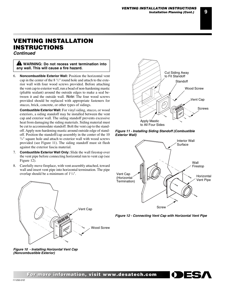 Venting installation instructions, Continued | Desa V36P-A User Manual | Page 9 / 40