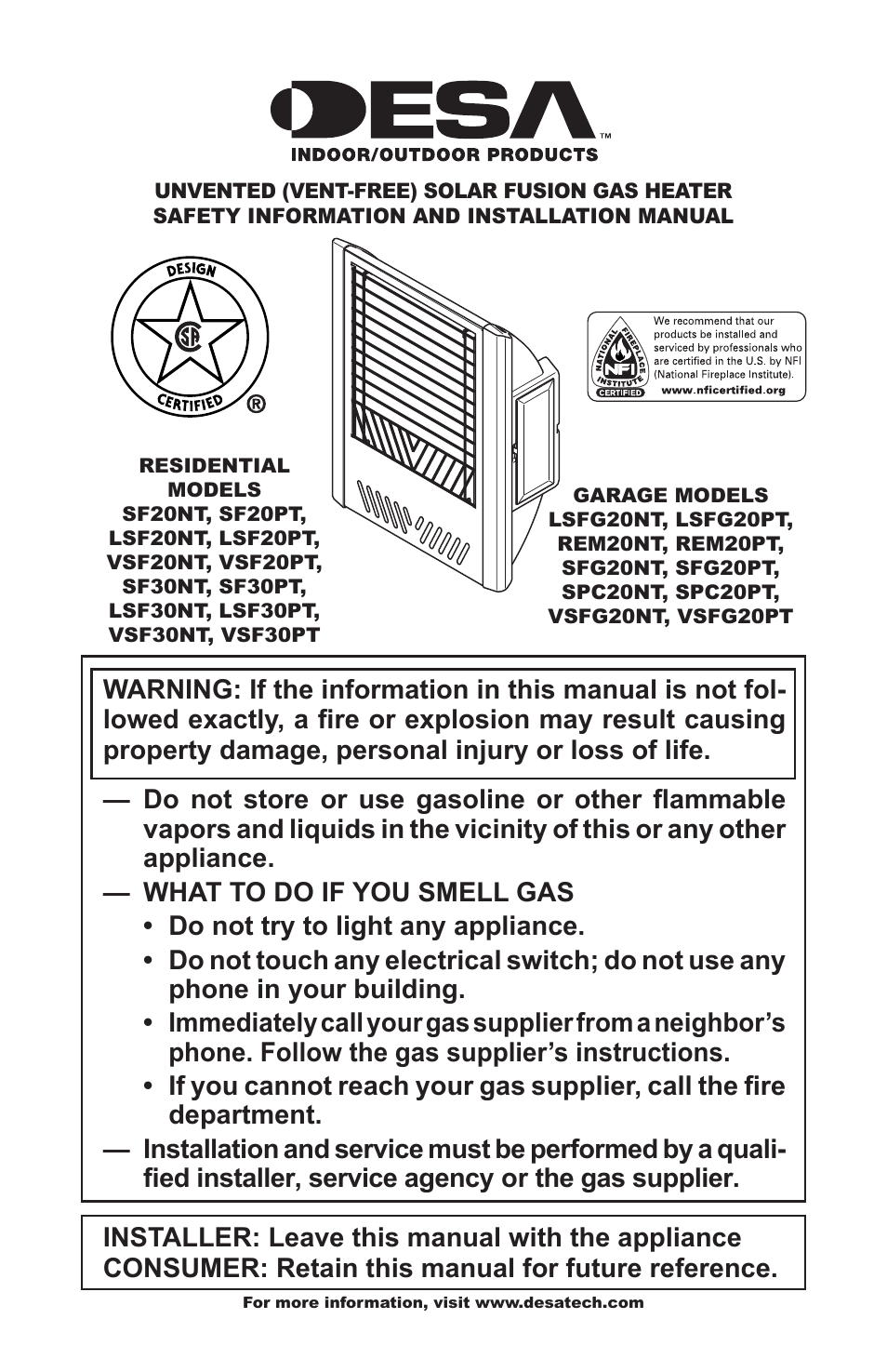 Desa VSF30PT User Manual | 48 pages
