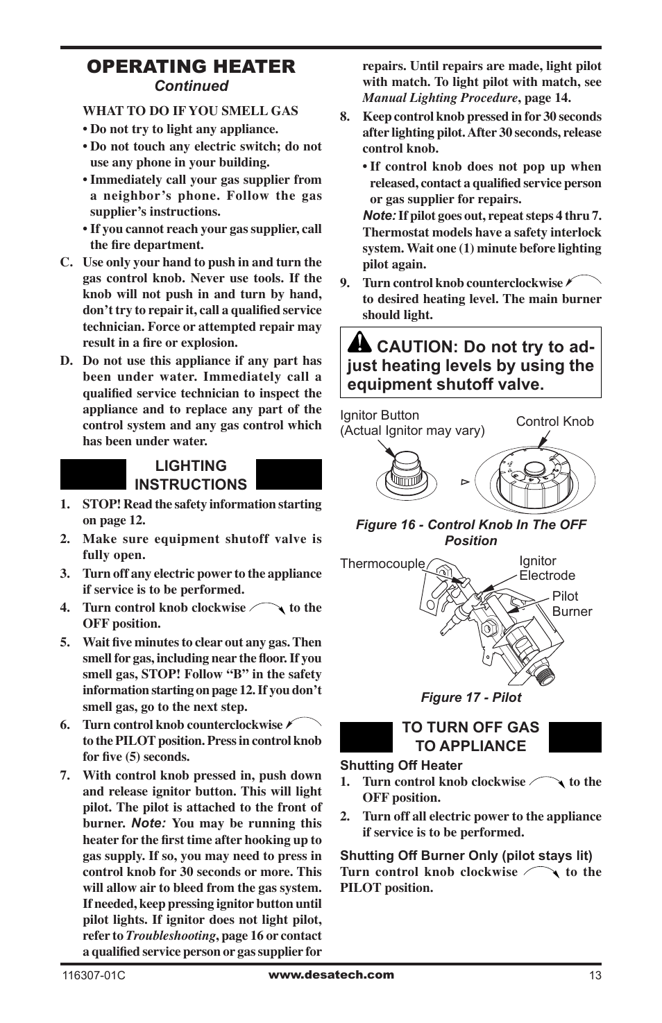 Operating heater | Desa VSF30PT User Manual | Page 13 / 48