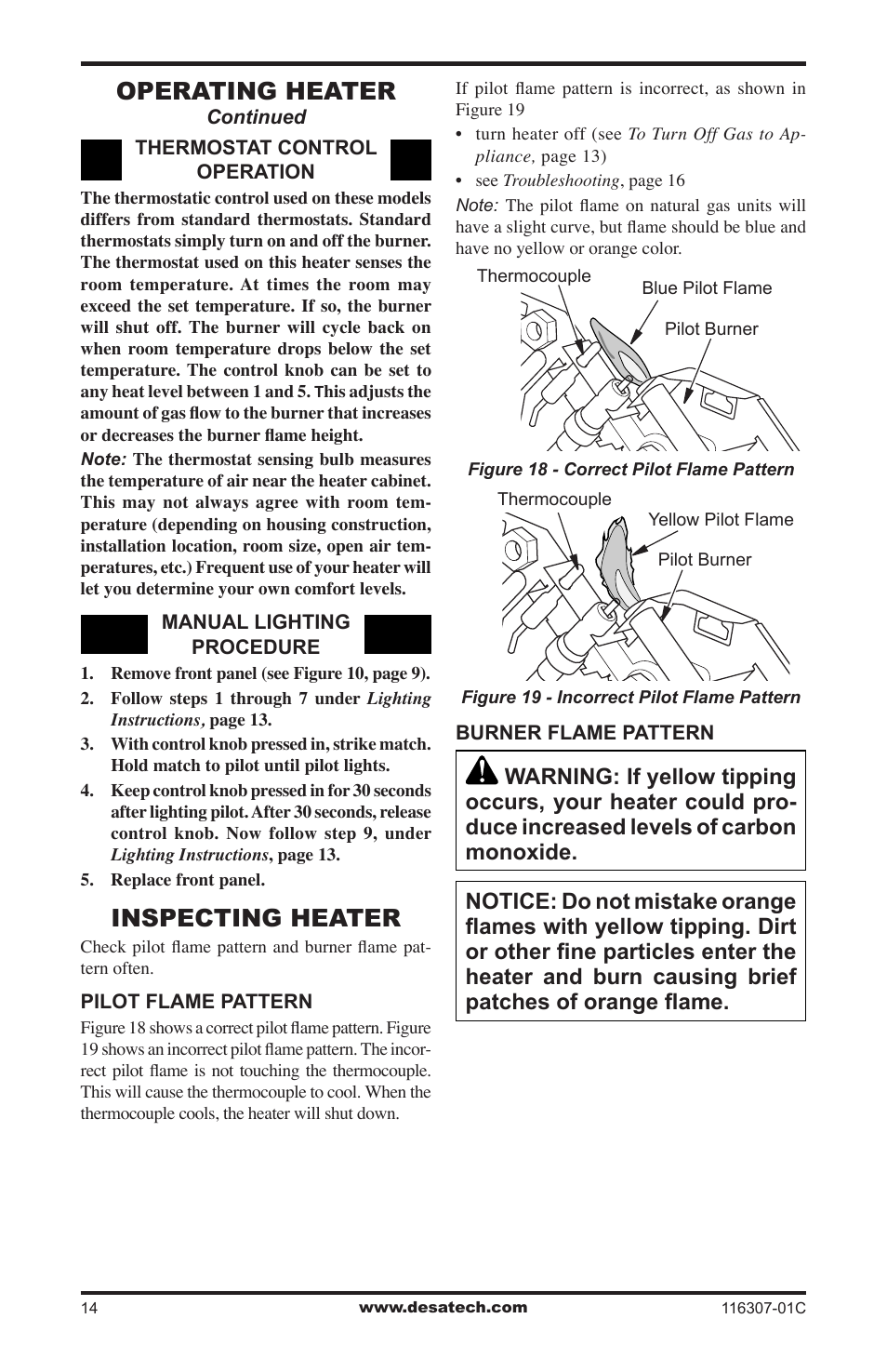 Inspecting heater, Operating heater | Desa VSF30PT User Manual | Page 14 / 48