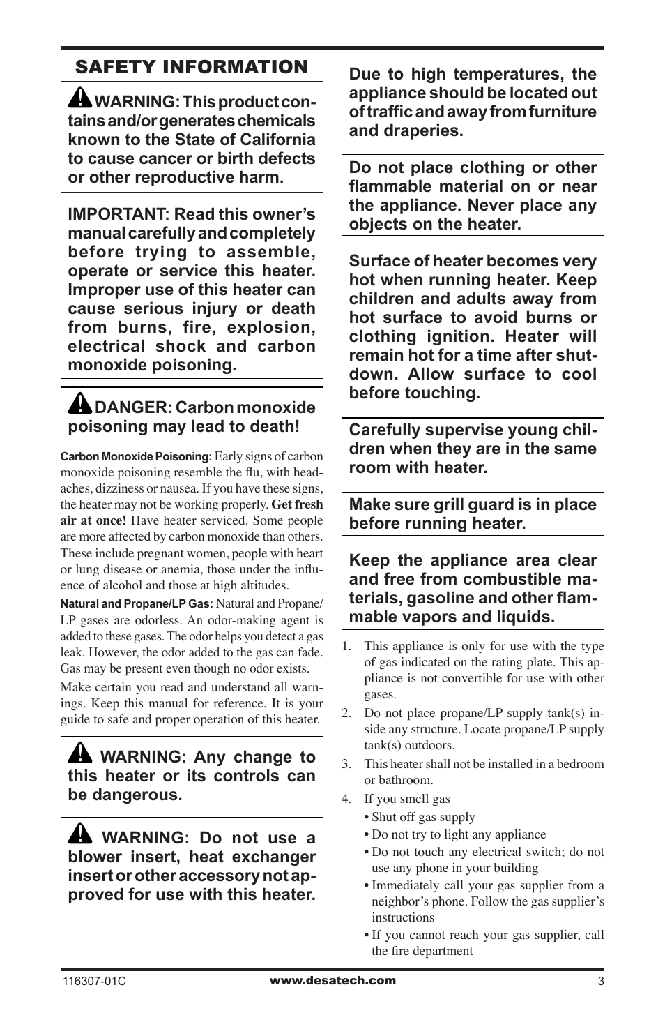 Safety information | Desa VSF30PT User Manual | Page 3 / 48