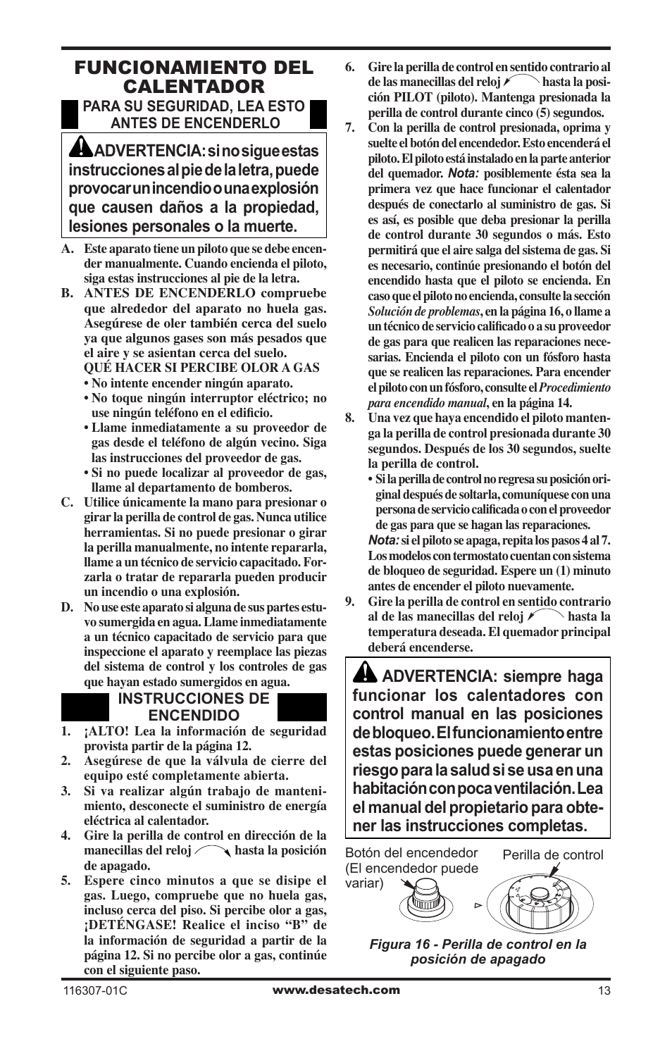 Funcionamiento del calentador | Desa VSF30PT User Manual | Page 37 / 48