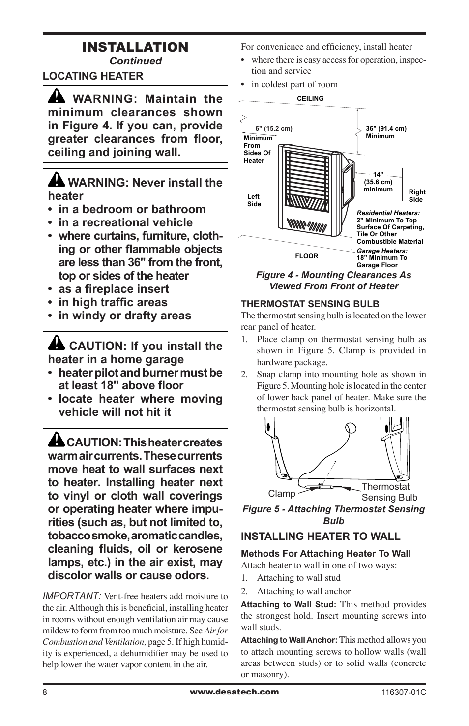 Installation | Desa VSF30PT User Manual | Page 8 / 48