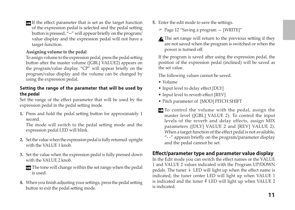 Effect/parameter type and parameter value display | Vox StompLab IIG Modeling Guitar Effect Processor Pedal User Manual | Page 11 / 84