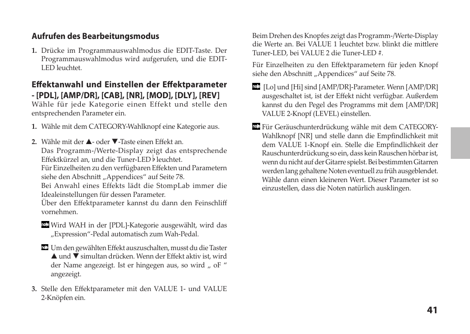 Aufrufen des bearbeitungsmodus | Vox StompLab IIG Modeling Guitar Effect Processor Pedal User Manual | Page 41 / 84