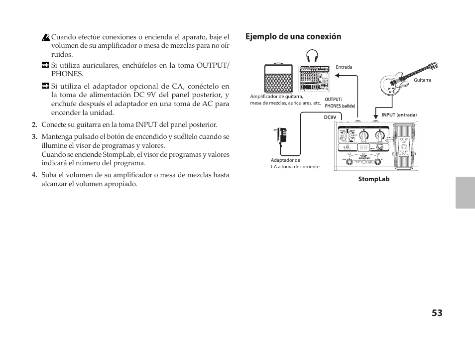 Ejemplo de una conexión | Vox StompLab IIG Modeling Guitar Effect Processor Pedal User Manual | Page 53 / 84